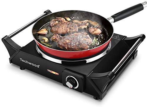 Techwood Hot Plate Portable Electric Stove 1500W Countertop Single Burner with Adjustable Temperature & Stay Cool Handles, 7.3” Cooktop for Dorm Office/Home/Camp, Compatible for All Cookwares - Image 2