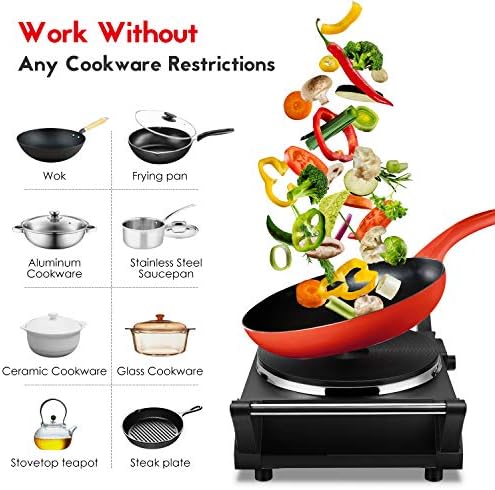 Techwood Hot Plate Portable Electric Stove 1500W Countertop Single Burner with Adjustable Temperature & Stay Cool Handles, 7.3” Cooktop for Dorm Office/Home/Camp, Compatible for All Cookwares - Image 4